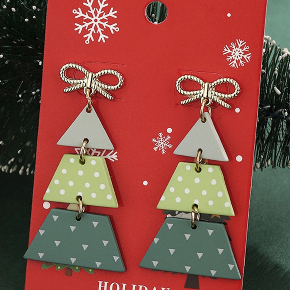 Festive Green and Gray Holiday Tree Earrings